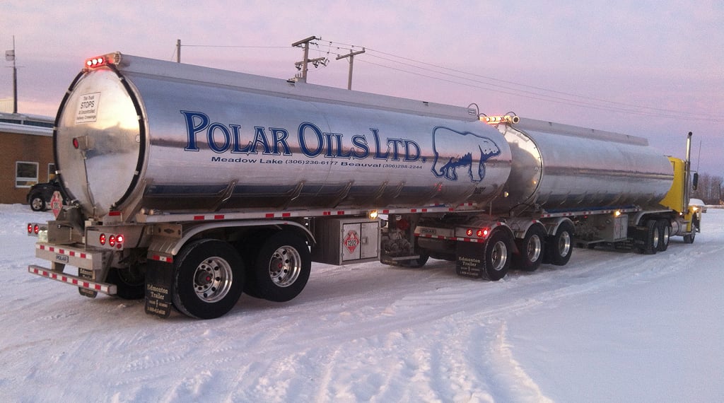 Polar Oils truck on snowy road