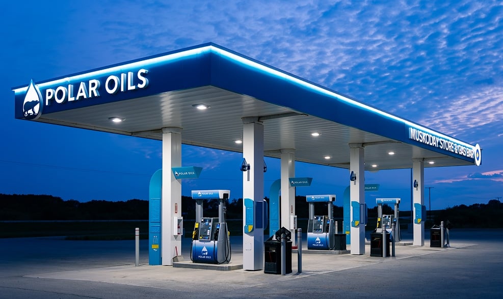 Modern gas station at twilight